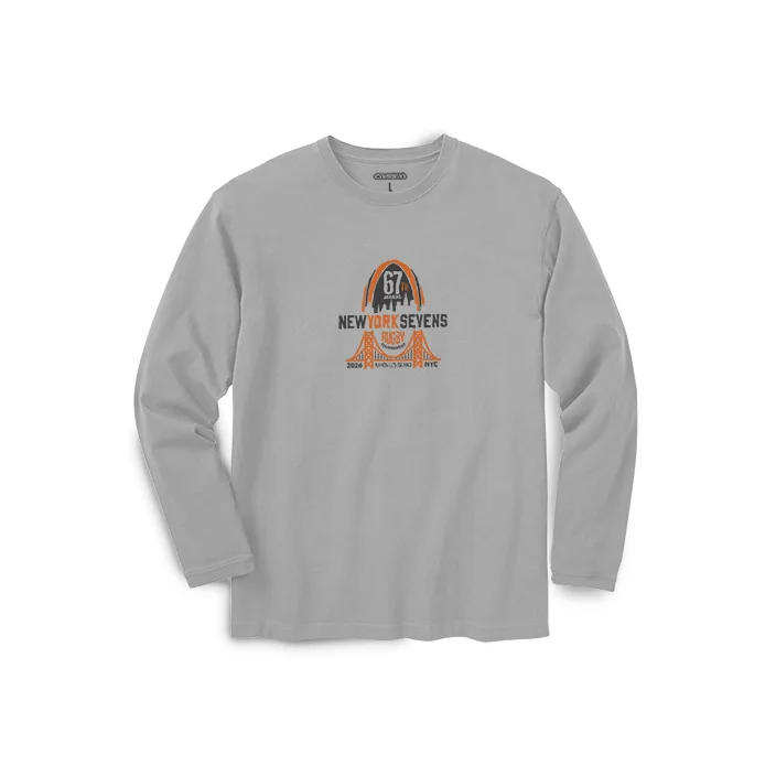 Front of the grey long-sleeve tee with the 67th New York Sevens artwork on the chest
